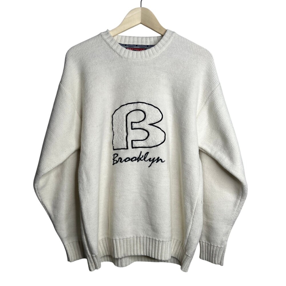Brooklyn Xpress Sweater Vintage B Patch Graphic Streetwear White Size M - Picture 2 of 9